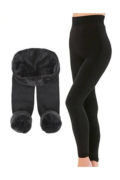 EMBA KORSE Women's Black Thermal Plush Tights with Plush Inside Winter Thermal Tights