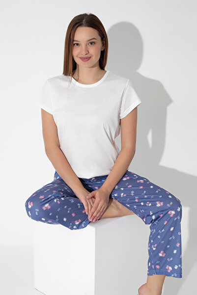 ModaLeaf Set de pijamale cu mânecă scurtă cu model floral de culoare albastră 301