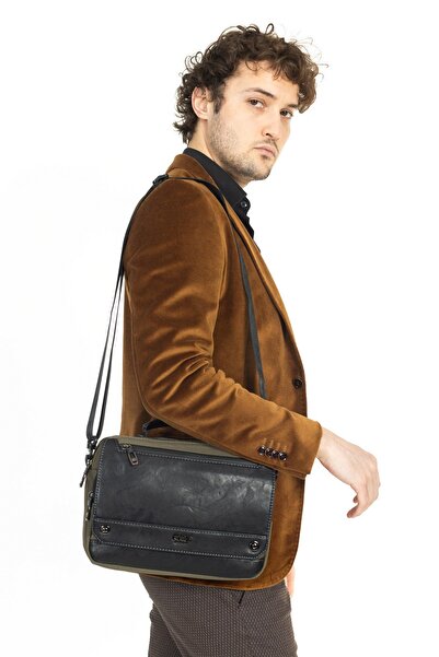 Necati Çanta Хакі кольорова сумка з багатокімнатною кришкою, через плече і ручна - з ременем