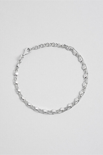 So CHIC... Modern Tasarım 18 Ayar Beyaz Altın Kaplama 18 Cm Gümüş İkili Bileklik