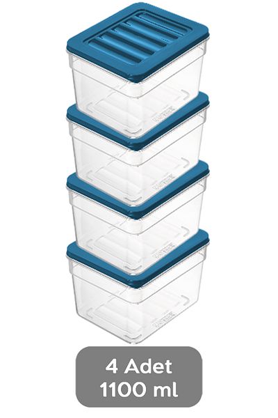 Meleni Home Blue Organizer Set of 4 - Deep Refrigerator, Microwave and Freezer Container, 1100ml Capacity