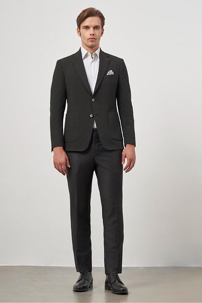 İmza Μαύρο Ραμμένο Mono Γιακάς 6 Drop Slim Fit Κλασικό Σακάκι 1002245158