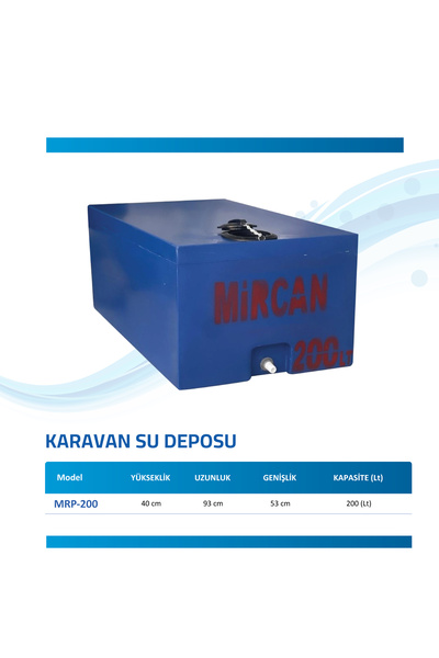 Mircan 200 Lt Mavi Su Deposu Karavan Contalı Kapak Vana Hediyemiz