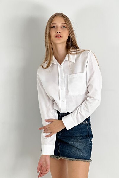 Miss Poem Γυναικείο πουκάμισο με λαιμόκοψη πόλο με εφαρμοστό τσέπες λευκό