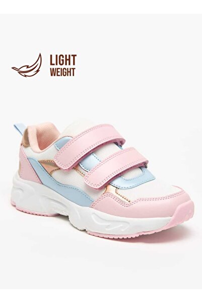 Little Missy Panelled Lightweight Sneakers with Hook and Loop Closure