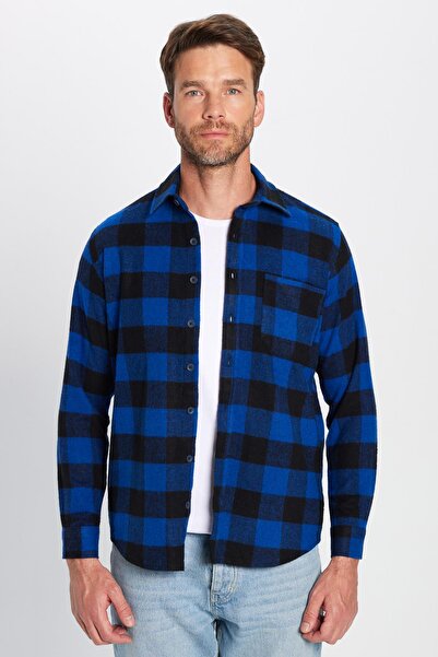 Tudors Erkek Regular Fit Klasik Kesim Oduncu Tek Cepli Kareli Kışlık Gömlek