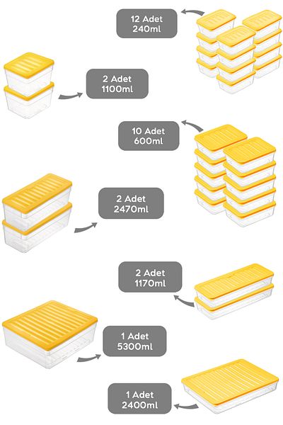 Meleni Home 30-Piece Yellow Refrigerator Organizer Set - Deep and Shallow Microwave Freeze Container