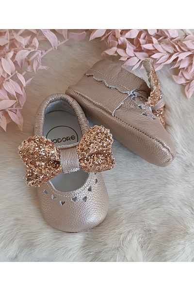 Hodore Alice Dusty Rose Genuine Leather Baby Loafer Booties