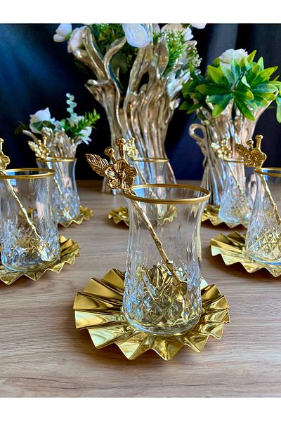 atabey home collection طقم شاي أودين مكون من 18 قطعة، طبق معدني، شاي وردي ياباني مع ملعقة