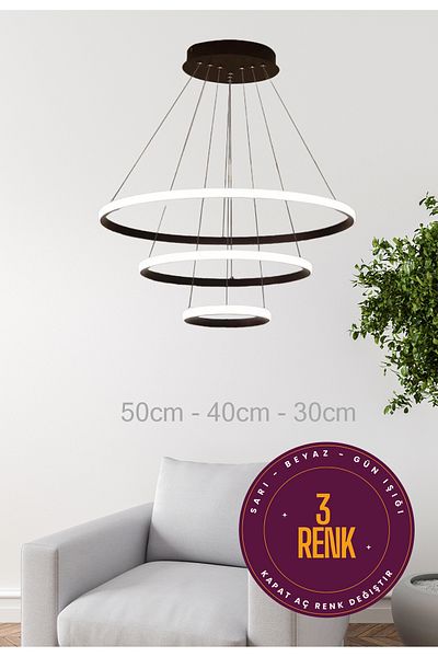 Kitchen Life Modern Black Coated Kitchen Remote-Free Living Room Chandelier with 3 Colors - Led Chandelier