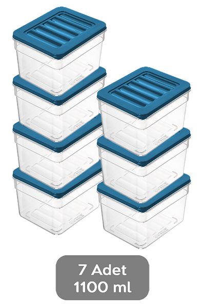 Meleni Home Blue Organizer Set of 7 - Deep Refrigerator, Microwave and Freezer Container, 1100ml Capacity