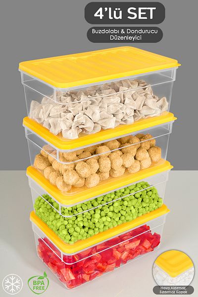 Meleni Home 4-Piece Microwave Freezer Container - Deep Refrigerator Organizer Set, 2500ml Yellow
