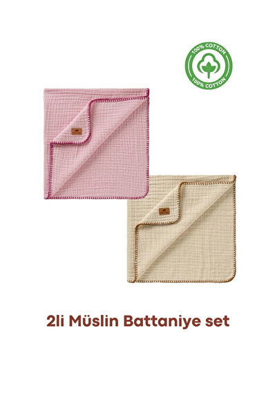 molica baby Müslin 4 Katlı %100 Organik Pamuk 2'li Battaniye 80x80 Cm Müslin ...