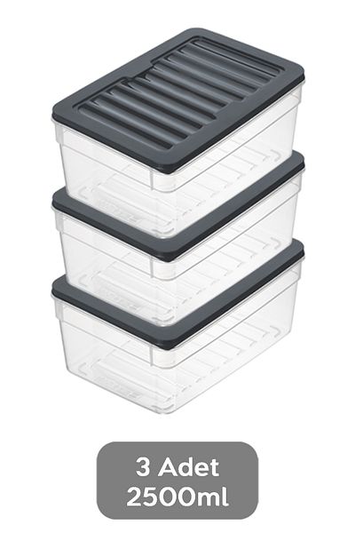 Meleni Home 2500ml Anthracite 3-Piece Deep Microwave Compatible Organizer Set - Food Food Storage Container