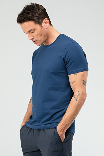 speedlife Indigo Regular Cotton Crew Neck Short Sleeve Basic Men's T-Shirt Xf1708
