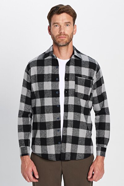 Tudors Erkek Regular Fit Klasik Kesim Oduncu Tek Cep Kareli Kışlık Gömlek