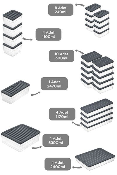 Meleni Home 29-Piece Anthracite Color Refrigerator Organizer Set - Deep and Shallow Microwave Freeze Container