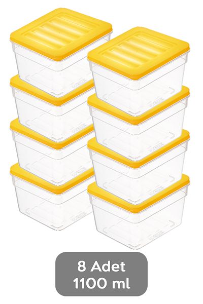 Meleni Home 8-Piece Yellow Microwave Freezer Container - Deep Fridge Organizer Set, 1100ml