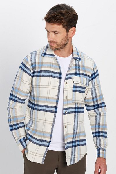 Tudors Мъжка риза Lumberjack с прилепнала кройка и един джоб с копчета тик-так