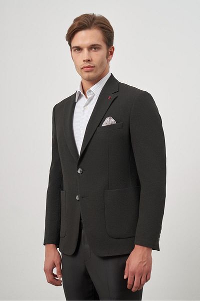 İmza Μαύρο Ραμμένο Mono Γιακάς 6 Drop Slim Fit Κλασικό Σακάκι 1002245158