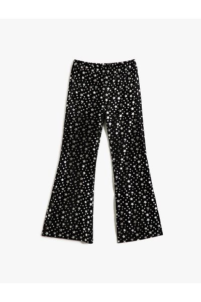 Koton Spanish Leg Velvet Trousers Star Printed Shiny Waist Elastic