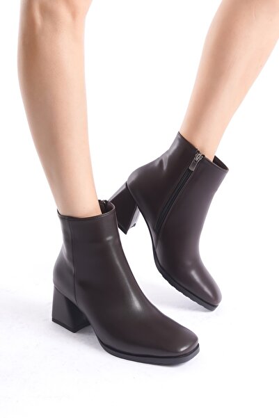 Modabuymus Ezstar Acı Kahve Rengi Küt Burunlu Kalın Topuklu Günlük Bot