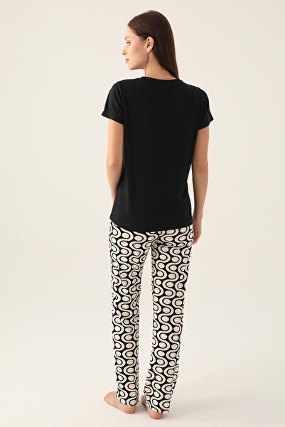 Arnetta Düğmeli Yaka Geometrik Desenli Kadın Pijama Takımı,büyük Beden Pijama, %100 Pamuklu