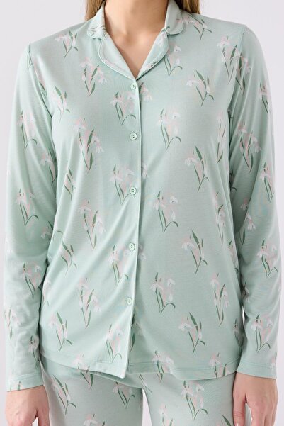 Arnetta Γυναικείες πιτζάμες Nile Green Viscose - με κουμπιά και τσέπες