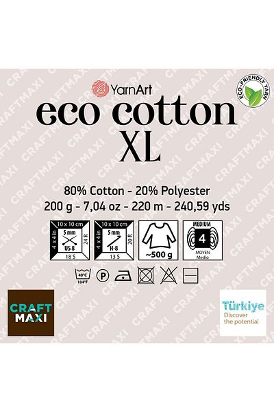 Yarnart Eco Cotton Xl - Πλεκτό Χέρι Νήμα Άμμος Μπεζ-768