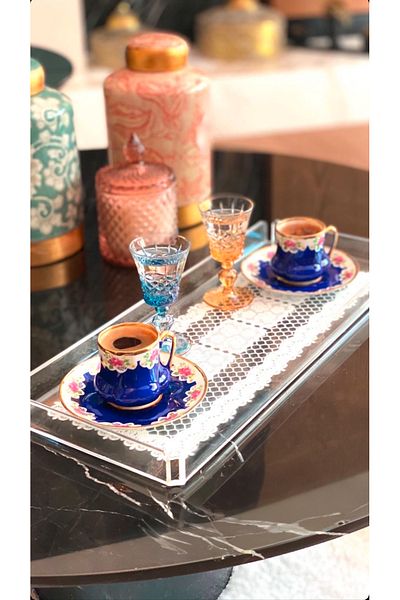 Queen Bee İstanbul Lace Patterned Bar Type Plexiglass Tray -40x17cm-