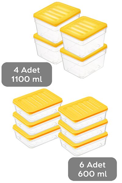 Meleni Home 10-Piece Yellow Refrigerator Organizer Set - Deep and Shallow Microwave Freezer Container