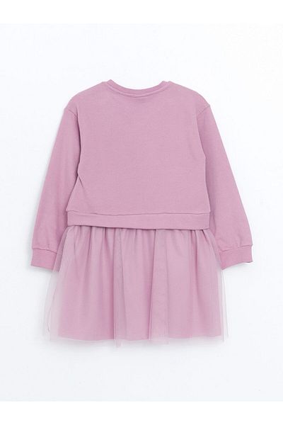 LC Waikiki Lcw Kids - Matte Lilac, Crew Neck Printed Girl's Dress