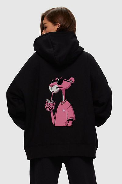 Butik Pink Panther Printed Oversize Hooded Unisex Kangaroo Pocket Sweatshirt