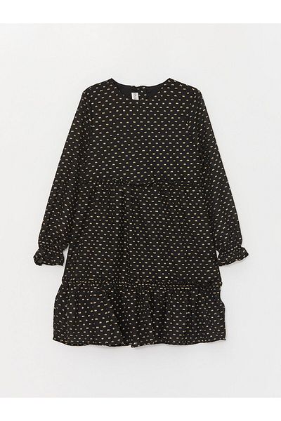 LC Waikiki Lcw Crew Neck Printed Long Sleeve Girl's Dress Fast Fashion