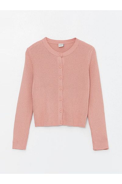 LC Waikiki Girl's Knitwear Cardigan - Crew Neck, Long Sleeve