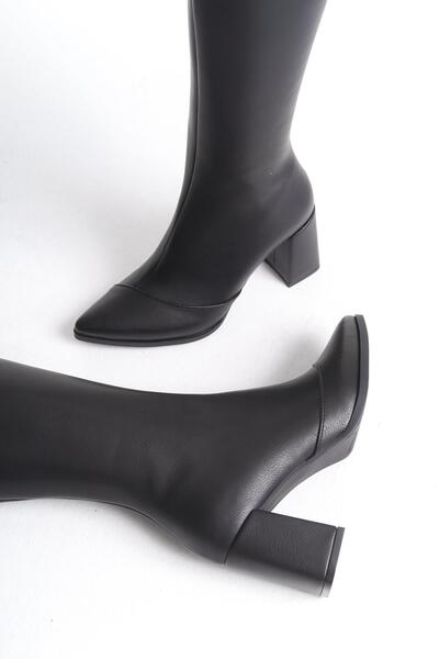 Modabuymus Across Siyah Kalın Topuklu Sivri  Burun Çizme