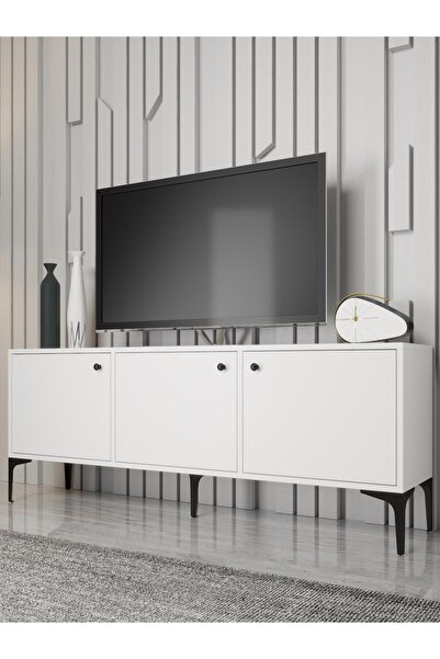 Wood'n Love Bello 160 Cm Metal Ayaklı Tv Ünitesi - Konsol - Beyaz / Siyah