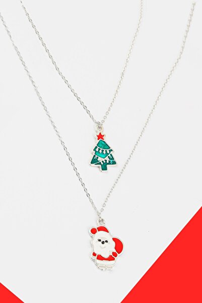 New Obsessions Christmas Santa Claus and Christmas Tree Figure Dangle Necklace Set 2 Pack