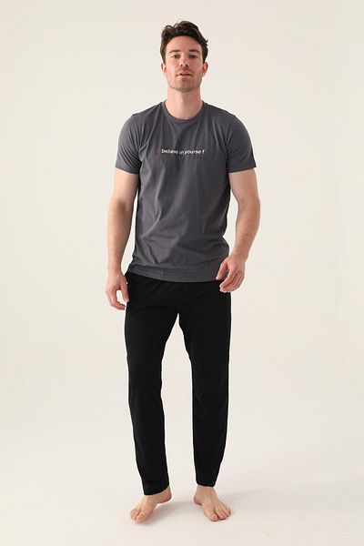 Arnetta Σετ ανδρικών πιτζάμες με στάμπα Crew Neck, 100% βαμβάκι