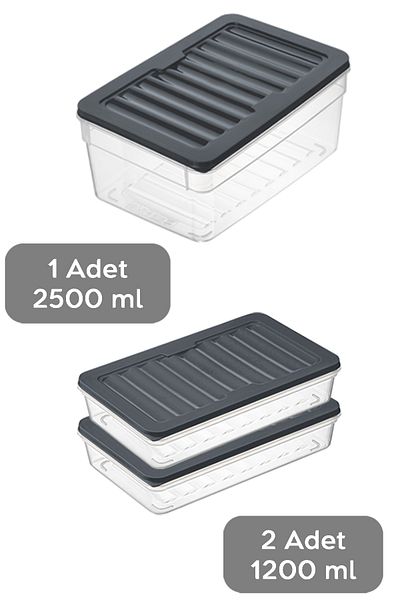 Meleni Home 3-Piece Anthracite Refrigerator Organizer Set - Deep and Shallow Microwave Freezer Container