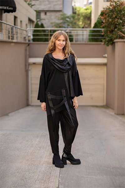 Butik Suat Bel Lastik Detay Deri Görünümlü Pantolon