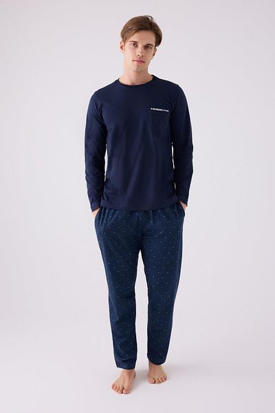 Arnetta Ανδρικό σετ πιτζάμες Navy Blue βαμβακερό