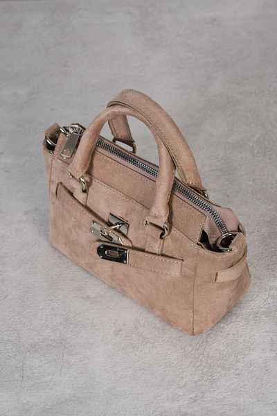 Çantacımstore Str Suede Mink Mini Bag with Buckle and Cross Strap