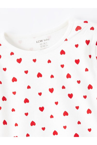 LC Waikiki Ekru Bisiklet Yaka Uzun Kollu Baskılı Kız Bebek Pijama Takımı