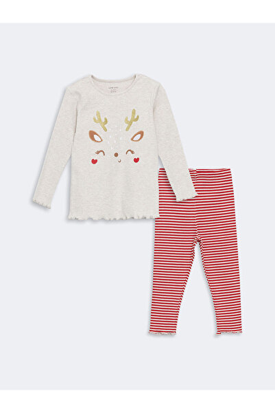 LC Waikiki Crew Neck Embroidered Baby Girl Pajamas Set