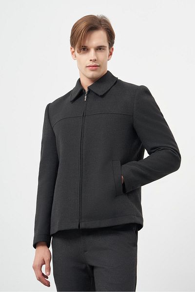 İmza Baby Collar Slim Fit Classic Coat - Dark Anthracite, Απλό Χωρίς Σχισμή, Πλήρης Φόδρα, 1007245121