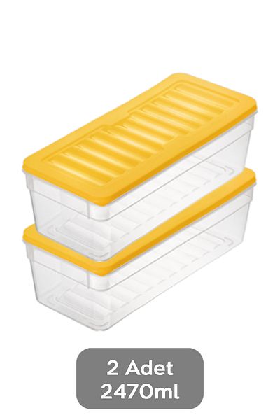 Meleni Home 2470ml Microwave Freeze Container - 2-Piece Deep Refrigerator Organizer Set, Yellow