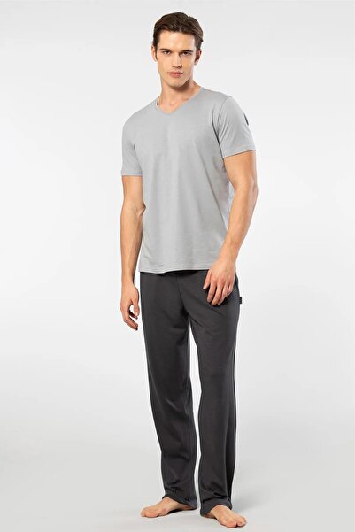Cacharel V-Neck T-Shirt and Pocket Pajama Set, 50% Cotton, 50% Modal