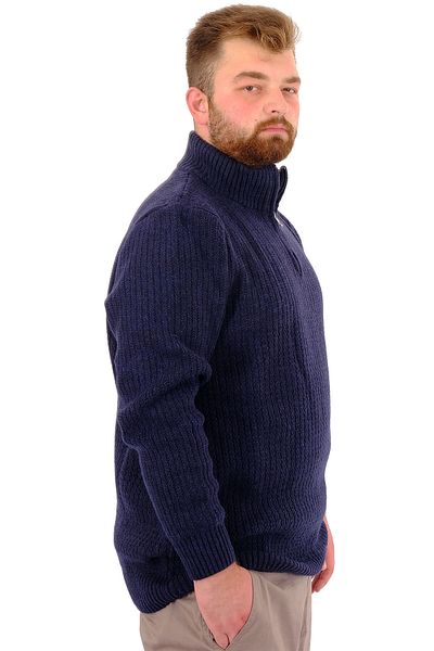 ModeXL Mode XL Large Size Men's Knitwear Sweater Half Zip Stand Collar 24209 Navy