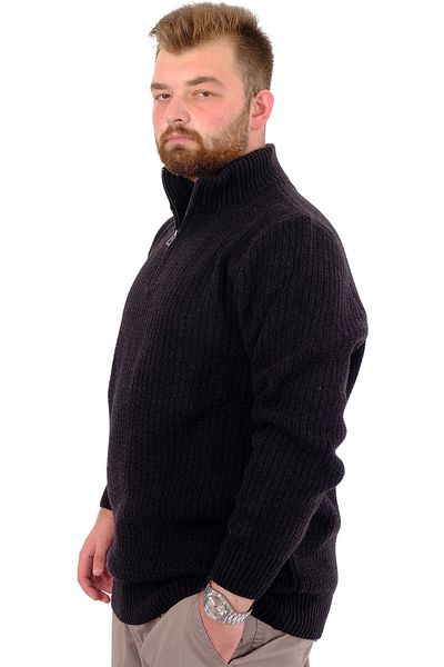 ModeXL Men's Knitwear Sweater - Plus Size, Half Zip, Stand Collar, Black 24209